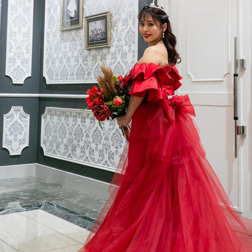 マーメイドラインカラードレス赤(レッド)【特典あり：髪飾り&扇】