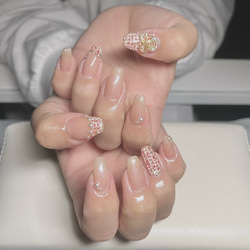 No.89】クリスマスカラー♡ツイード フレンチ ネイルチップ ワンホン