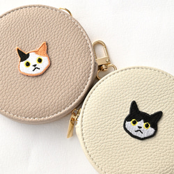 ラウンドポーチ 【 simple ワッペン 猫 】 刺繍 丸ポーチ 小銭入れ 小物入れ コインケース A242I 11枚目の画像