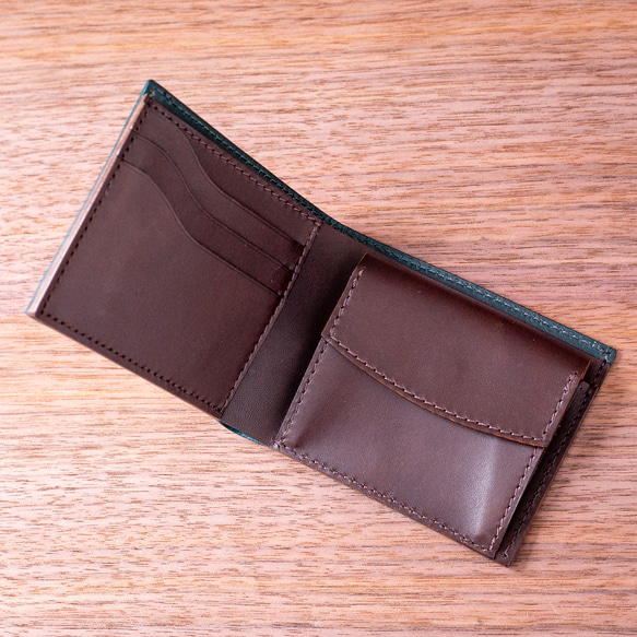 【配色カスタム無料】バイカラーの２つ折り財布 3枚目の画像