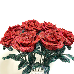 Yilin　HN001 バラ １本売り 薔薇 レットローズ 枯れない花 ハンドメイド かぎ針編みフラワー プレゼント 2枚目の画像