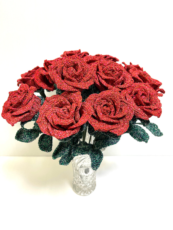 Yilin　HN001 バラ １本売り 薔薇 レットローズ 枯れない花 ハンドメイド かぎ針編みフラワー プレゼント 3枚目の画像