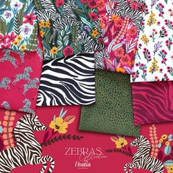 カットクロス Cloud9 Fabrics / Zebras 227371 Frolicking Zebras Red 7枚目の画像