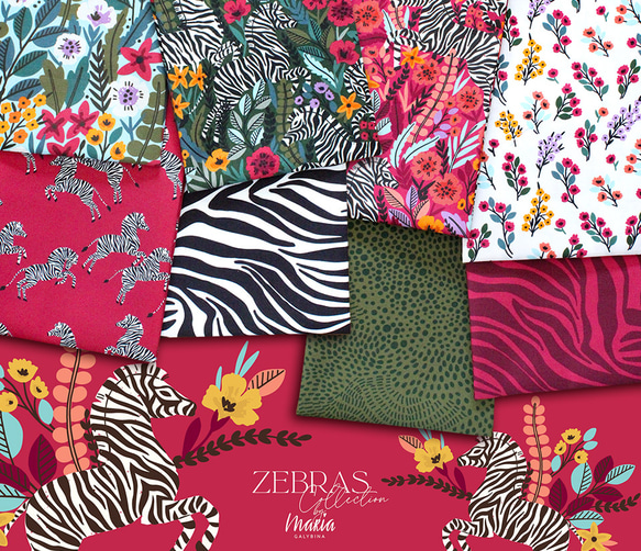 カットクロス Cloud9 Fabrics / Zebras 227371 Frolicking Zebras Red 7枚目の画像