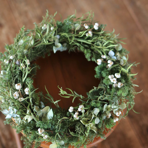 大きめグリーンホワイトクリスマスリース ドライフラワー クリスマス