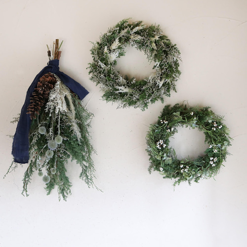 大きめグリーンホワイトクリスマスリース ドライフラワー クリスマス