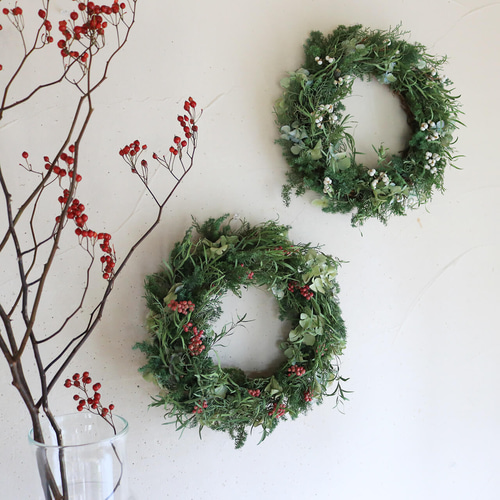 大きめグリーンホワイトクリスマスリース ドライフラワー クリスマス