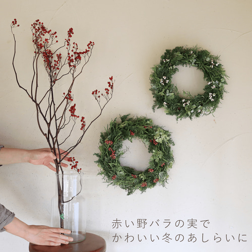 大きめグリーンホワイトクリスマスリース ドライフラワー クリスマス