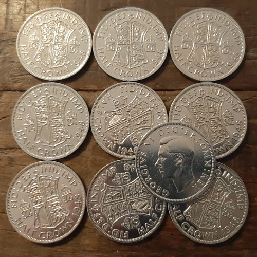 10枚セット 1948年 イギリス 英国 古銭 ハーフ クラウン コイン 32mm