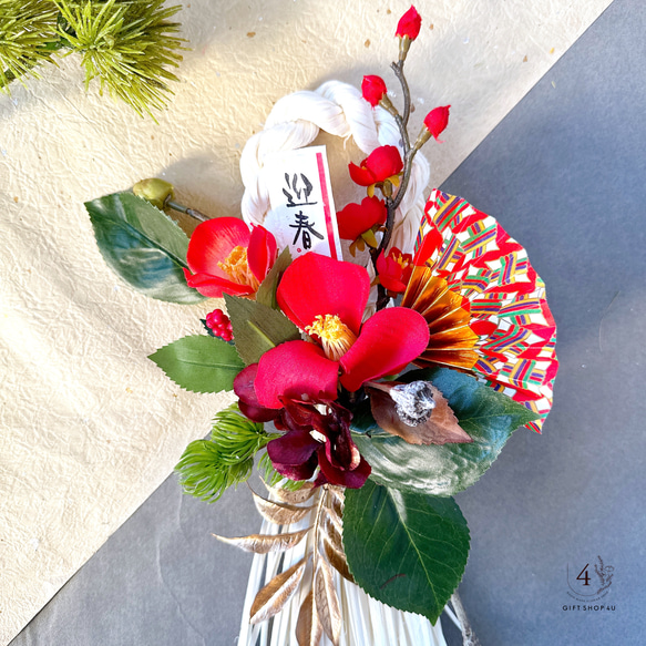 しめ飾り　正月リース　しめ縄　フラワーリース☆*White✖︎Red しめ飾り 正月リース しめ縄 フラワーリース☆*White✖︎Red お正月