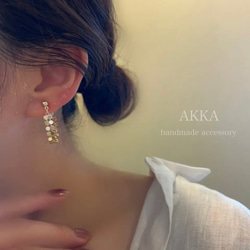 14kgp◆Tassel chain hoop earrings   タッセルチェーン　のフープイヤリング　キラキラ 4枚目の画像