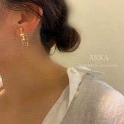 14kgp◆Tassel chain hoop earrings   タッセルチェーン　のフープイヤリング　キラキラ 6枚目の画像