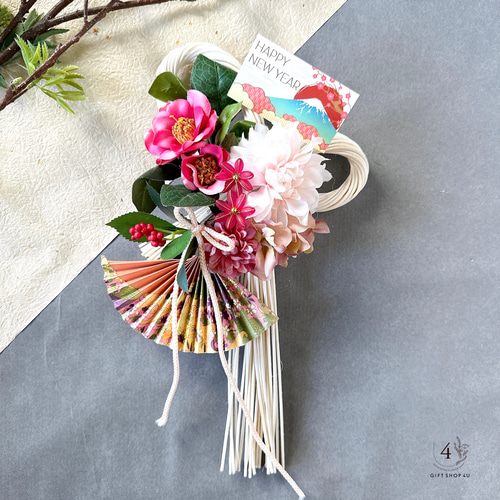 お正月】お正月お飾り 高さ32cm正月飾り（白×ピンク）ピンク椿