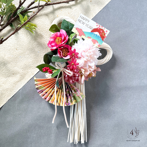 お正月】お正月お飾り 高さ32cm正月飾り（白×ピンク）ピンク椿