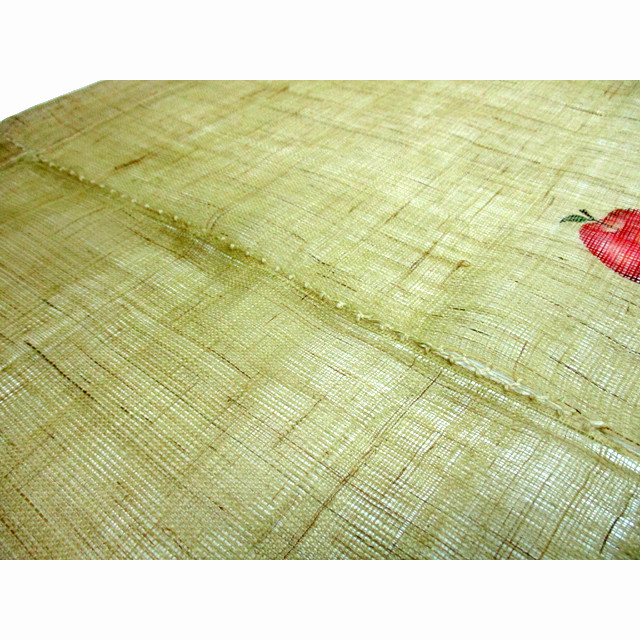 麻暖簾（積み上げた洋書の上のリンゴ）（黄緑色・茶色）
