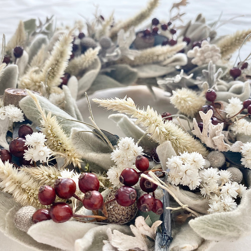 ☆クリスマスリース☆ ラムズイヤーのホワイトリース リース ハナハナ