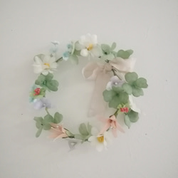 染め布花＊四つ葉と三つ葉のガーランド・リース・花冠 6枚目の画像