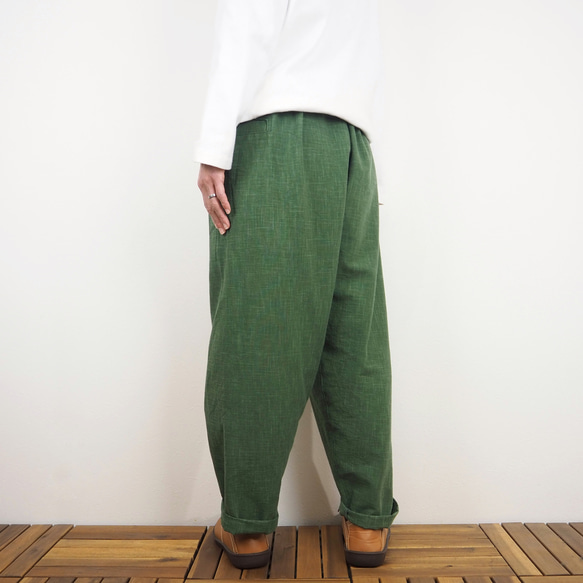 Furusuコンフォートパンツ腰紐ver（木綿 深緑）【受注生産対応】 3枚目の画像