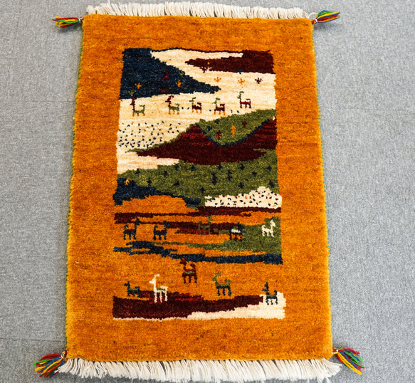 75×55cm 【ペルシャ絨毯 手織りギャッベ】アマレ族ギャッベ ギャベ