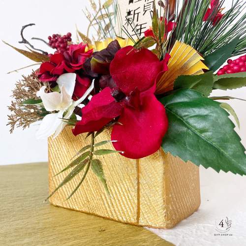 文代❣️お正月飾り❣️梅の花、鶴、フラワーアレンジ゜・*:.。❁ 再販】新春 和モダン 華やか お正月飾り 水引鶴 アーティ