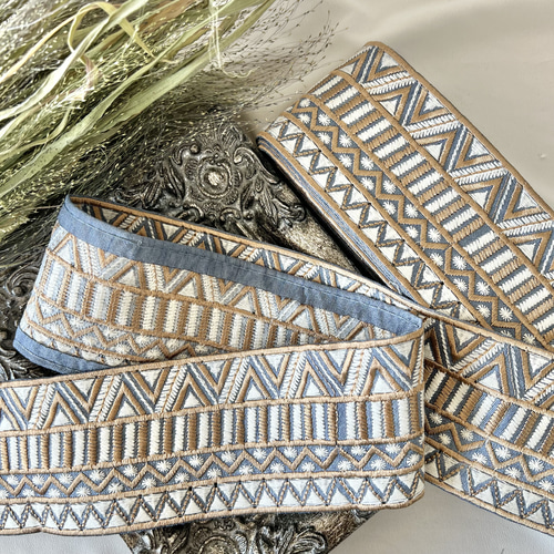 30cm インド刺繍リボン シルク ギザギザ柄 #ws9 リボン・テープ