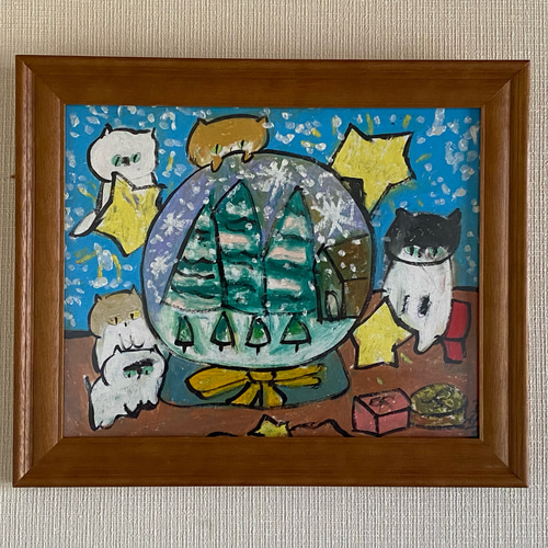 壁掛け絵☆【可愛い猫ちゃんたちは楽しく美しいクリスマスを迎える】 絵画 。壁掛け絵☆【可愛い猫ちゃんたちは楽しく美しいクリスマスを