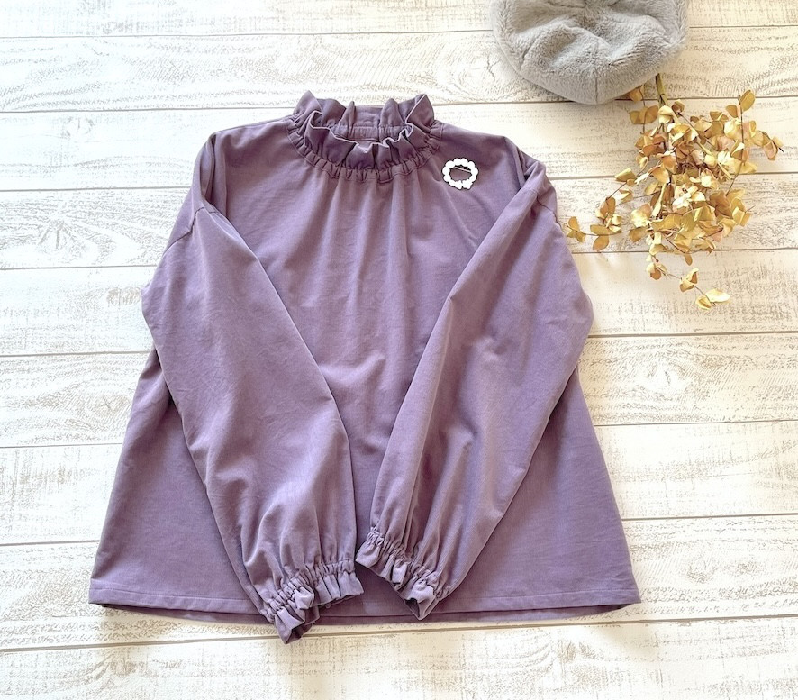 【受注制作】コーデュロイ スタンドカラーフリルブラウス　2色から