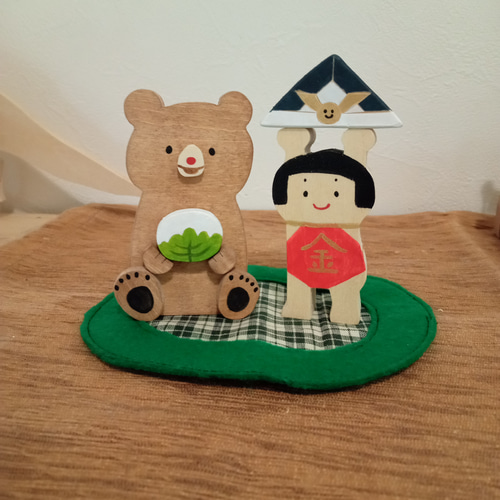 金太郎とクマと兜 こどもの日 節句飾り 節句祝い 小さい 柏餅
