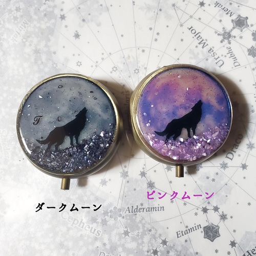 オーダーメイド。光る満月とオオカミのピルケース☆イニシャル入可能 