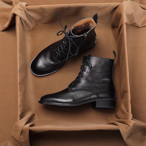 ショートブーツ レースアップブーツ 牛革 痛くない 幅広 柔らかい 靴