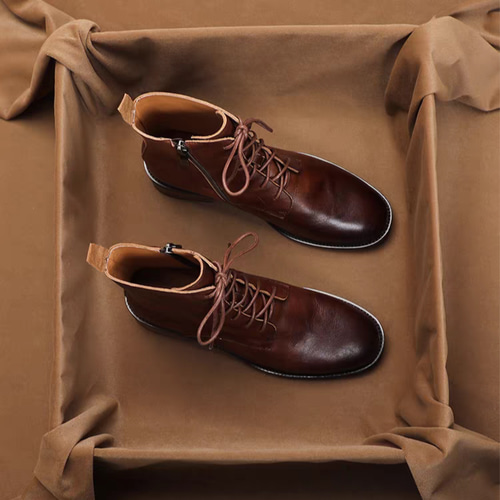 ショートブーツ レースアップブーツ 牛革 痛くない 幅広 柔らかい 靴