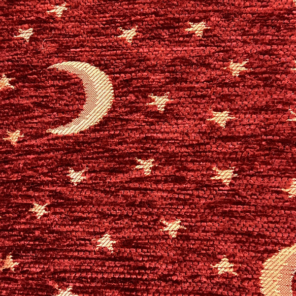 トルコの月と星のダークレッドのシュニール素材クッションカバー 4枚目の画像