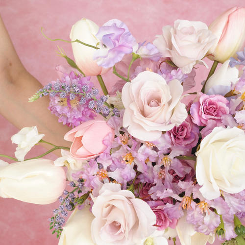 チューリップとスイートピーの春色ブーケ/ウェディングブーケ