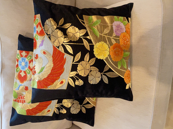 2982豪華刺繍の正絹クッションカバー45cm✖️45cm 帯リメイク 837439f7cdab637ea1b922aa94192e
