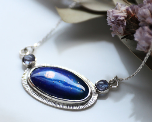m*i様 ♦明治時代頃 七宝焼 銀細工 天然石 ネックレス コレクション骨董品ア Silver925【 幻想の星旅 】七宝焼で出来た風景シリーズ・カラー