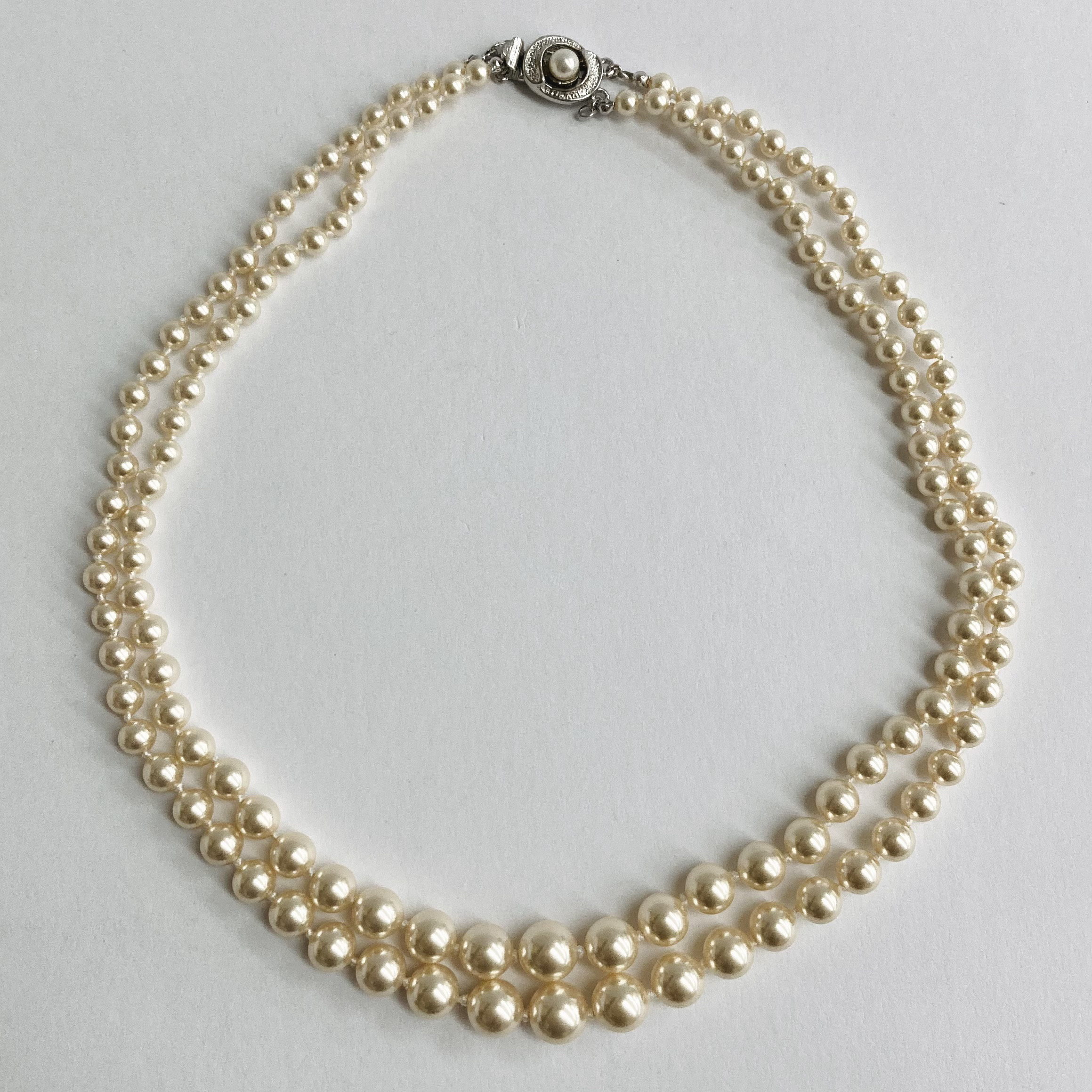 ガラスパール2連グラデーションオールノットネックレス/4x9mｍ約42/45cm/Lt.ベージュ/日本製