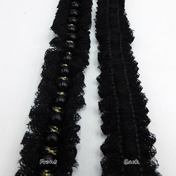 パール＆レースフリンジリボン（ブラック x ブラックパール ）×50cm 4枚目の画像