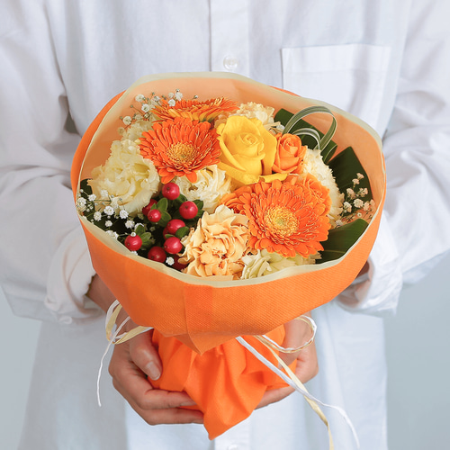 そのまま飾れる花束｜スタンドブーケ「フレッシュオレンジ」L
