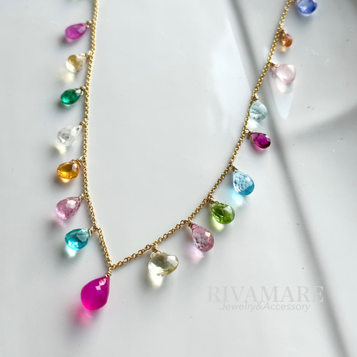 サファイア・エメラルド・ルビー　ネックレス　ハンドメイド　天然石 カラーストーンの魔法」ルビー サファイア エメラルド トパーズ マルチ