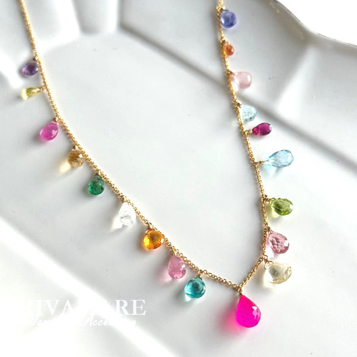 K10 宝石質マルチカラー シャンデリアネックレス ルビー サファイア