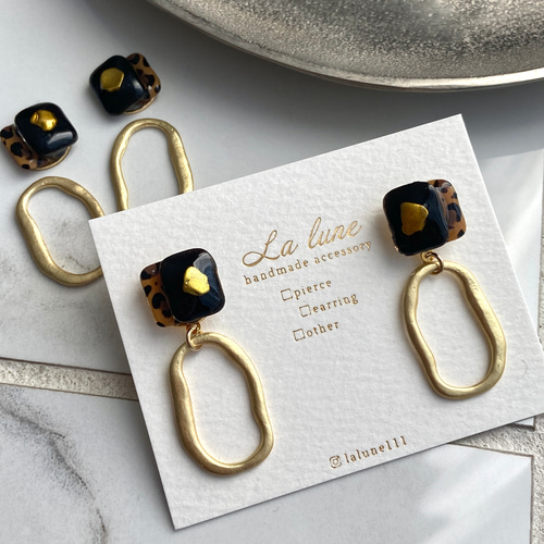 ダブルスクエア レジン カボション ピアス レジン 四角 ピアス