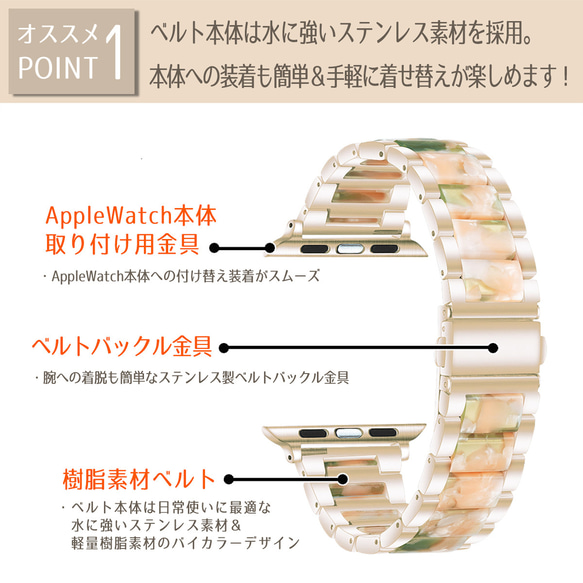 送料無料 AppleWatch アップルウォッチ ステンレス 時計バンド ベルト べっこう watchband12 2枚目の画像