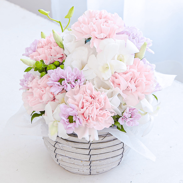 お供え花・仏花】アレンジメント「スフレ ホワイトピンク
