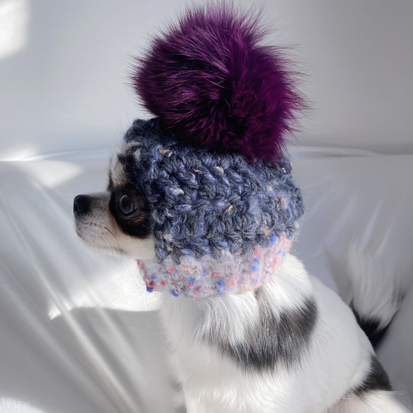 新作✴︎犬服✴︎犬ニット帽 被り物 超ゴージャスファーポンポンニット帽子 1枚目の画像