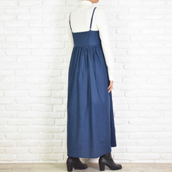 【大尺寸】棉質吊帶背心縮褶洋裝套頭裙&lt;海軍藍&gt; 第5張的照片