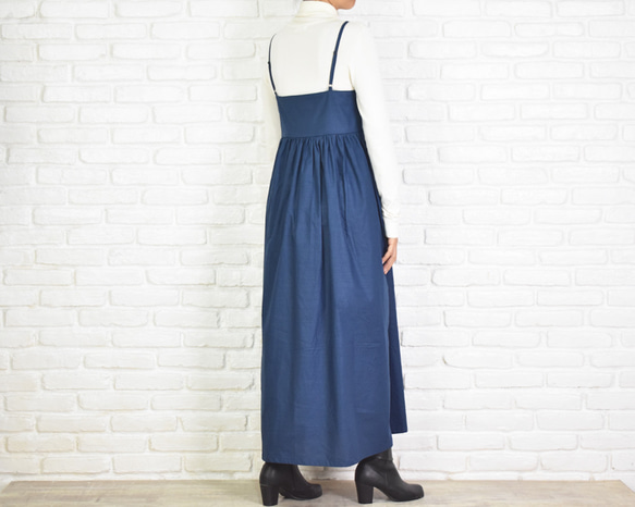【大尺寸】棉質吊帶背心縮褶洋裝套頭裙&lt;海軍藍&gt; 第5張的照片