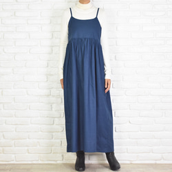 【大尺寸】棉質吊帶背心縮褶洋裝套頭裙&lt;海軍藍&gt; 第3張的照片