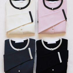 【4色可選◎】雙色針織外套開襟衫【冰粉色x黑色】 第12張的照片