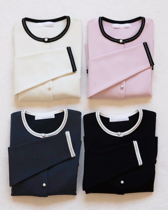 【4色可選◎】雙色針織外套開襟衫【冰粉色x黑色】 第16張的照片