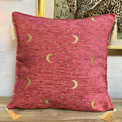 トルコの月と星のピンクのシュニール素材クッションカバー クッション